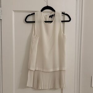 Theory Ivory Sleeveless Blouse with Pleated Detail